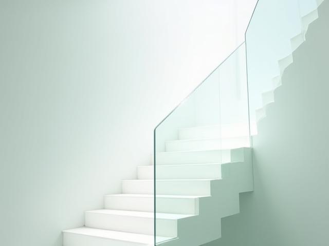 Barandilla de vidrio templado minimalista en una escalera moderna e iluminada